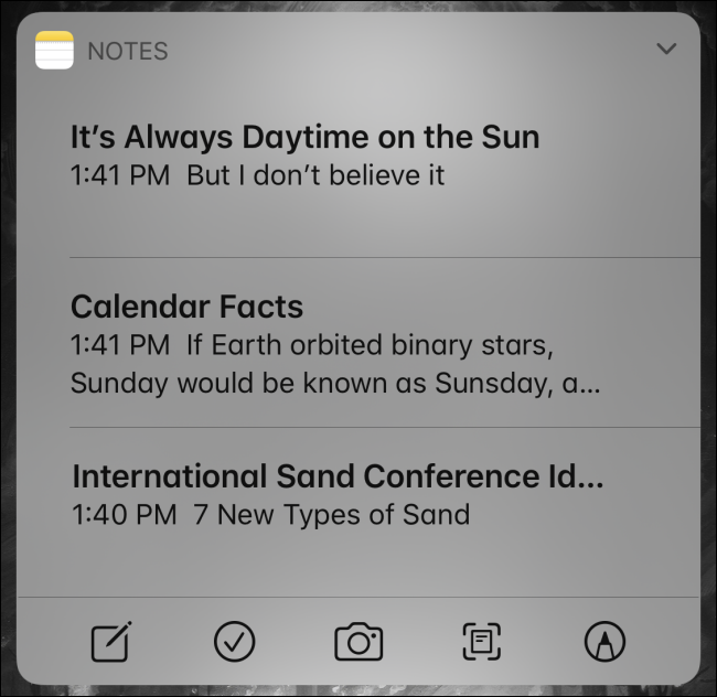 Using the Notes widget on iPhone