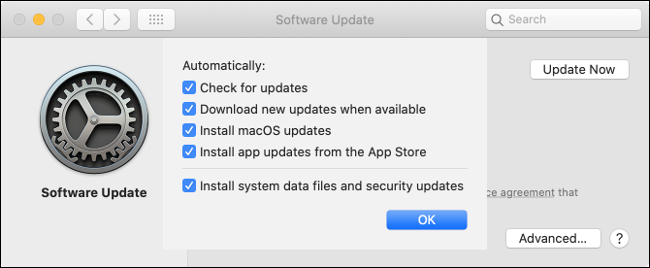 The "Software Update" settings on Mac.