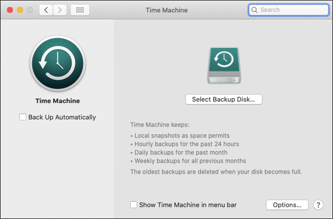 The "Time Machine" menu in macOS.