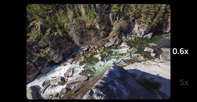Wide shot of a river in a canyon. 