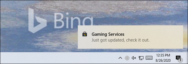 A Store notification on Windows 10 saying an app "Just got updated, check it out."