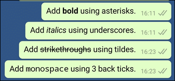 Four example messages showing the different formatting.