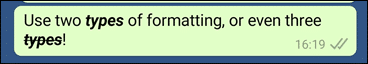 An example message showing words with both 2 and 3 concurrent types of formatting.