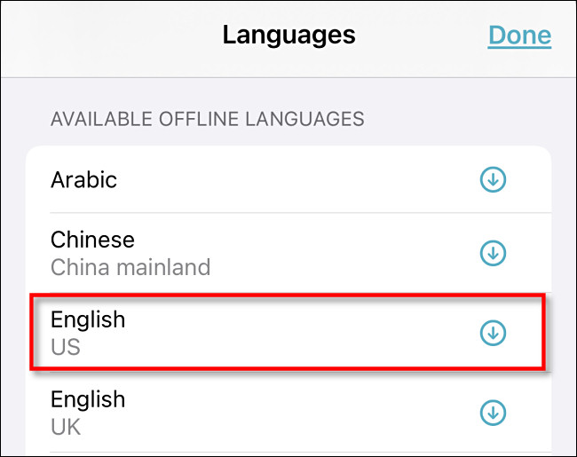 Tap a language in the "Available Offline Languages" section.
