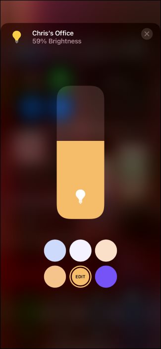 Controlling a Hue light from the iPhone control center.