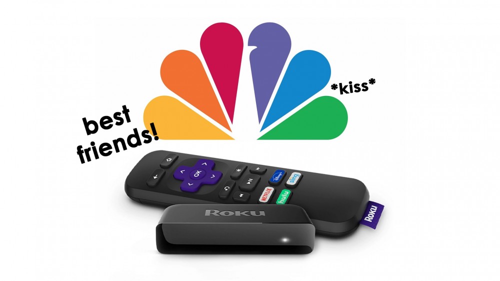 A photo of the Roku and NBC logos.