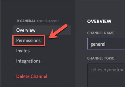 Click "Permissions" in your Discord channel settings.