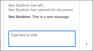 Example notifications in the Google Docs editor chat, showing an editor closing and re-opening a document.