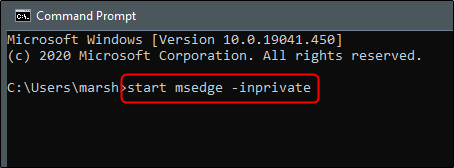 Start edge in InPrivate mode command