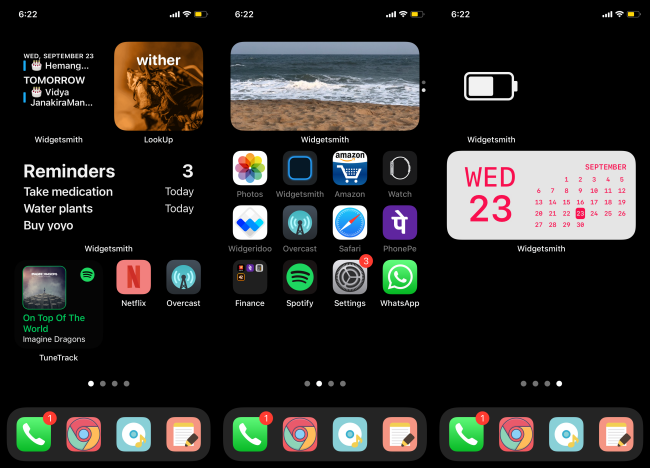 Various Widgetsmith Widgets on iPhone Home Screen