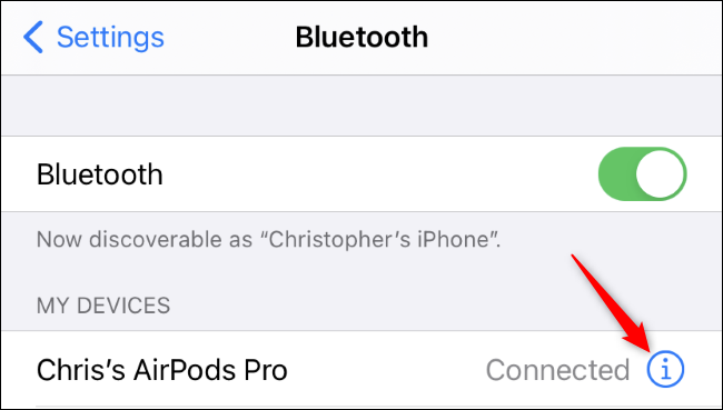Accessing AirPods options in the Settings app.