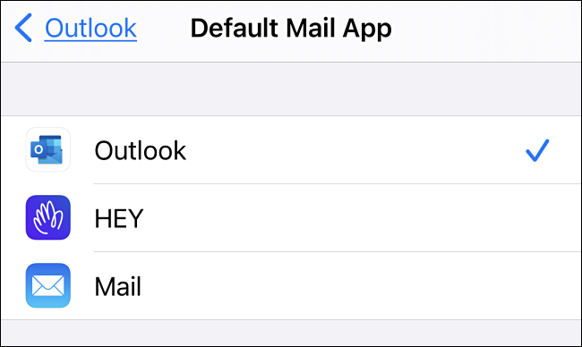 In Default Mail App settings on iPhone, tap the email app you'd like to use.