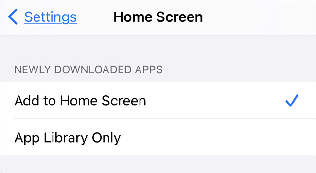 The "Home Screen" menu in iOS 14.