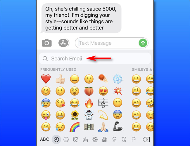On iPhone, tap the "search emoji" box.