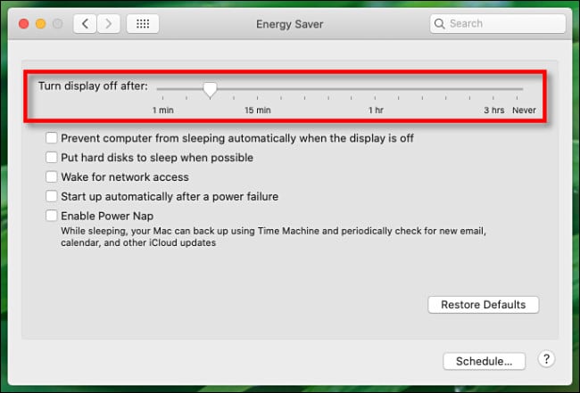 Mac Energy Saver display slider