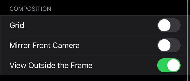 The "Composition" menu on iPhone.