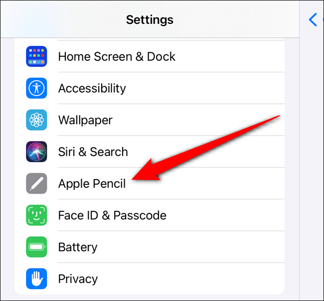 Scroll down and then select the "Apple Pencil" option from the left pane