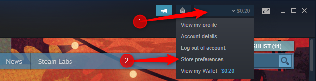 Click "Store preferences" in the Steam profile menu