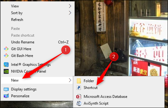 New shortcut from right-click menu on desktop