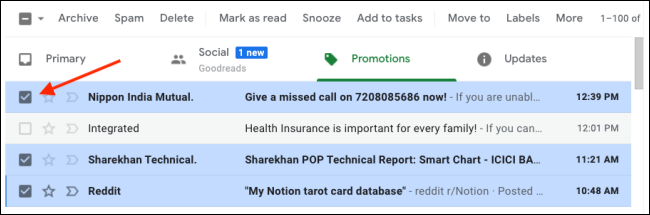 Select Multiple Emails in Gmail To Mark As Read