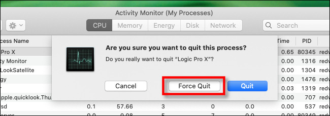 Click "Force Quit."