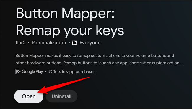 Select the "Open" button once the Button Mapper app is installed
