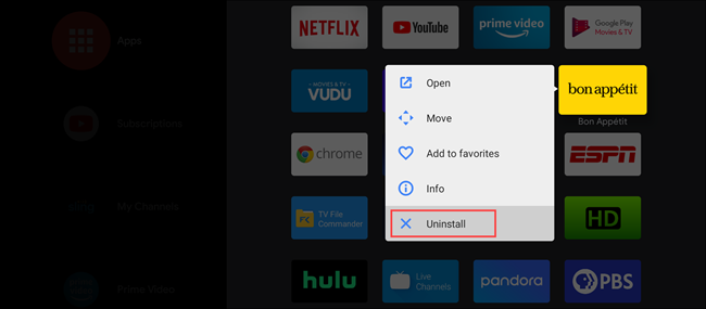 android tv uninstall app