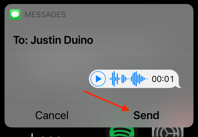 Tap "Send" to send your voice message