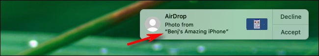 An example of the new AirDrop name on a Mac.