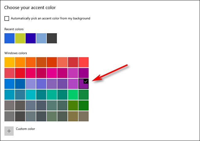 In Window Settings, choose your accent color from the grid.