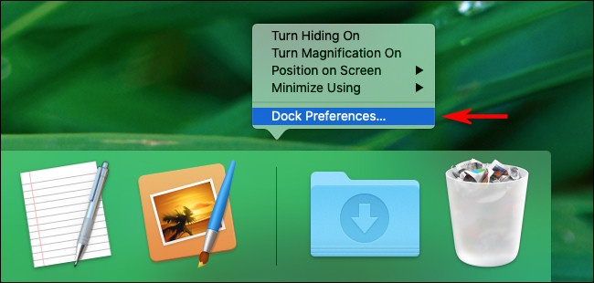 On a Mac, right-click the Dock and select "Dock Preferences"