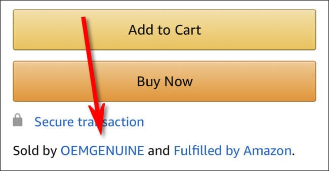 A listing for a product "Sold by OEMGENUINE and Fulfilled by Amazon" in the Amazon App.