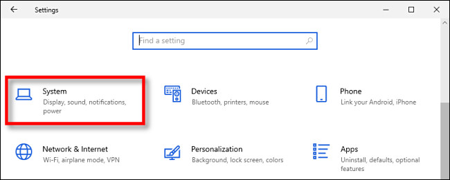 In Windows 10 Settings, click "System."
