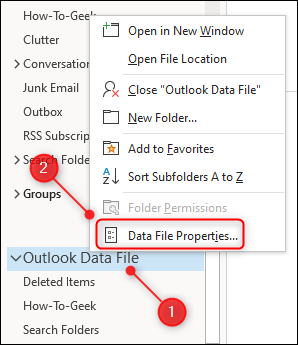 The "Data File Properties" menu option.