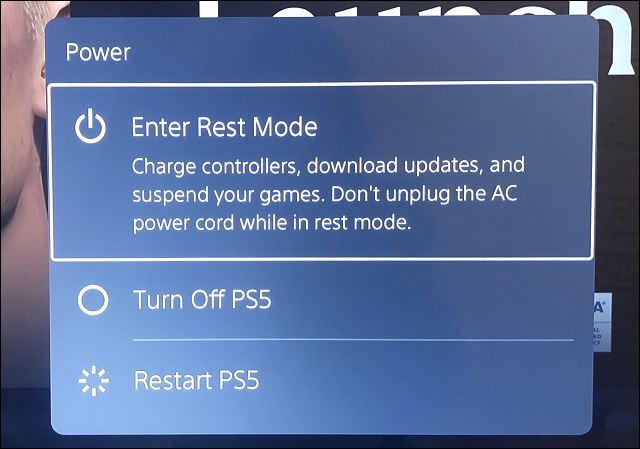 rest mode in the ps5 power options menu