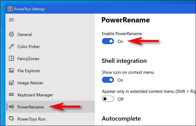 In PowerToys Settings, make sure the "Enable PowerRename" switch is turned on.