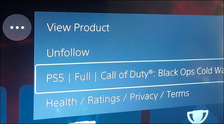 ps5 ellipsis menu showing which version of game is not installed