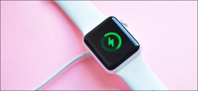An Apple Watch charging.