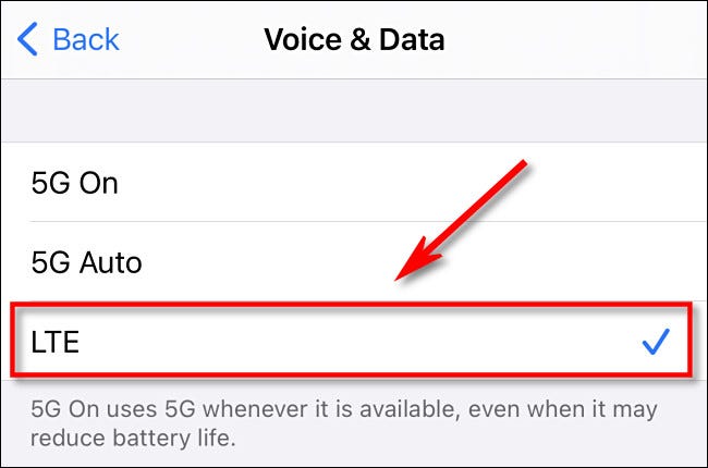 In "Voice & Data," select "LTE."