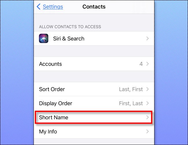 In Conacts settings on iPhone or iPad, tap "Short Name."