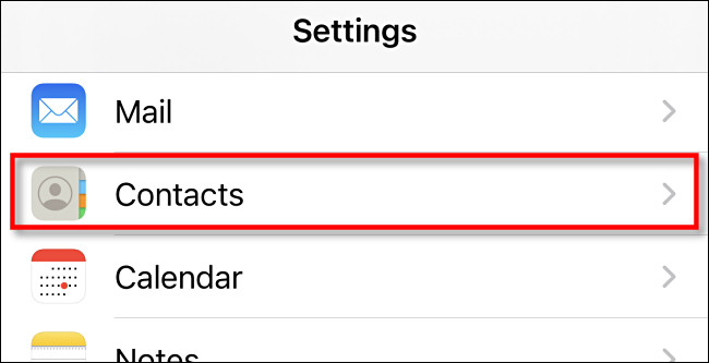 In iPhone or iPad Settings, choose "Contacts."