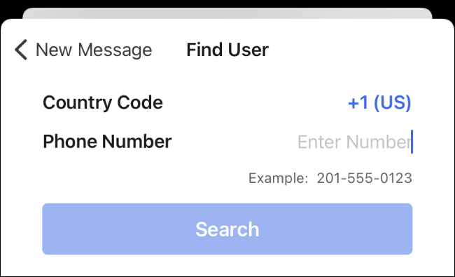 The "Find by Phone Number" dialog in Signal.