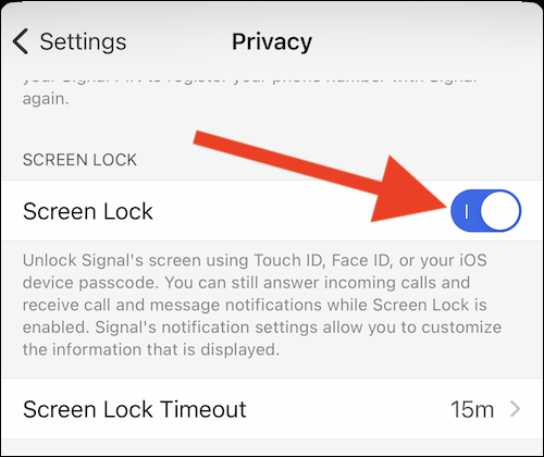 Toggle on the "Screen Lock" option