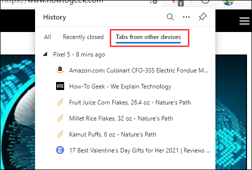 tab from other devices