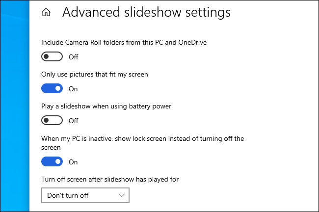 The Windows 10 advanced slideshow settings