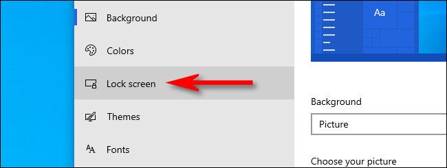 In Windows Personalization settings, click "Lock screen" in the sidebar.
